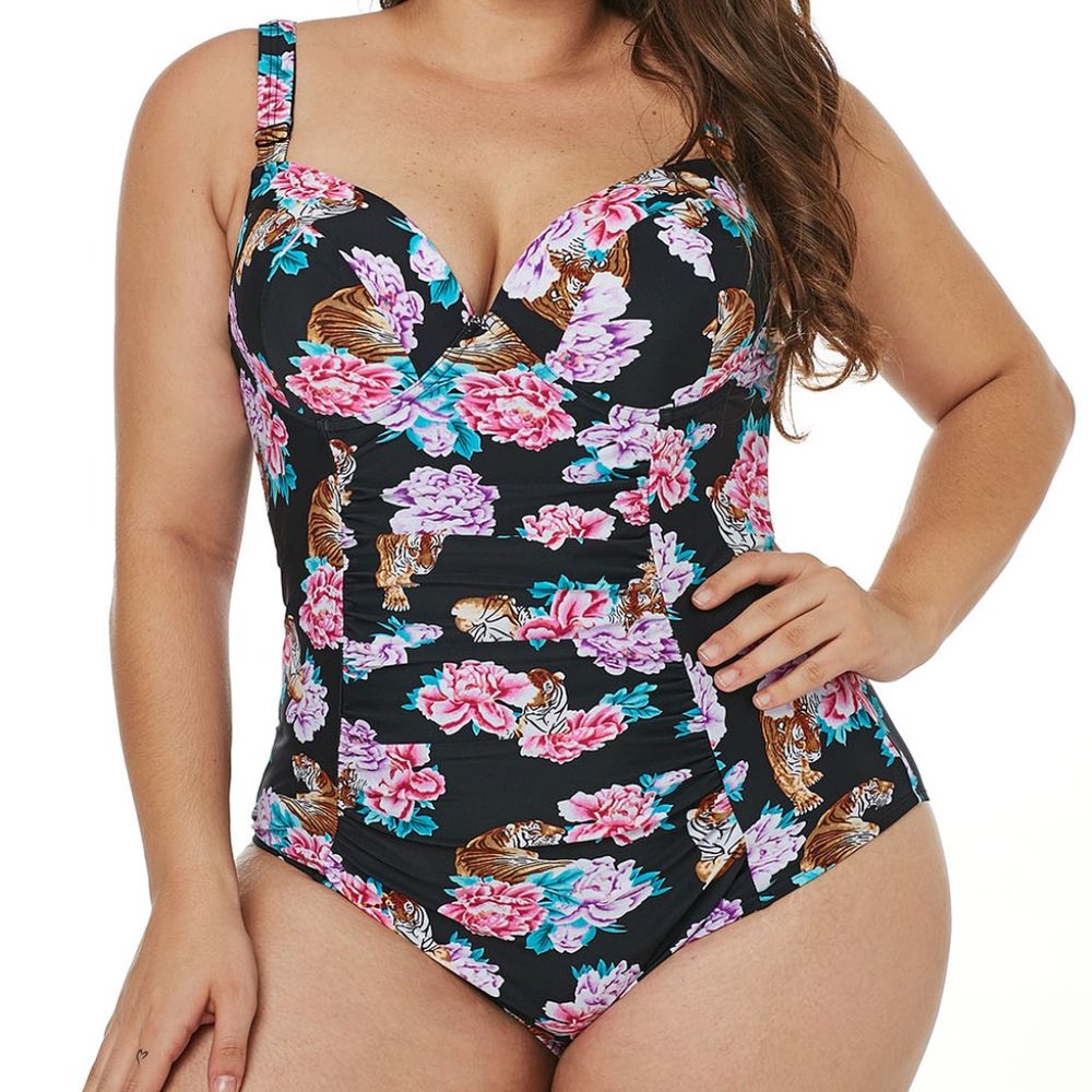 Black Tiger Floral Push-Up One-Piece Swimsuit